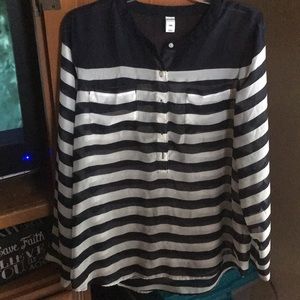 Navy and white striped blouse